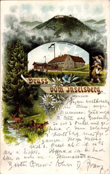 Chromo-Litho Brotterode in Thuringia, Inselsberg, Prussian Inn, dwarves, edelweiss