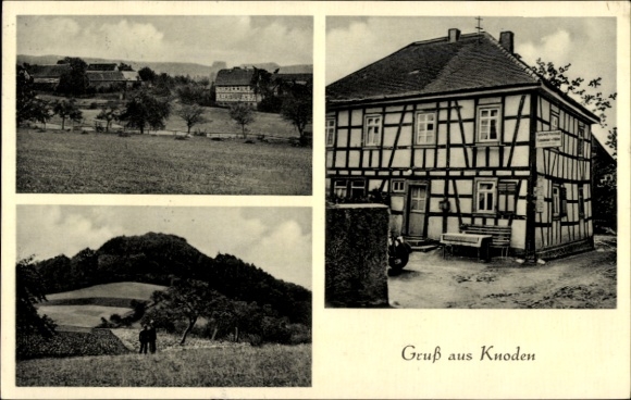 Ak Knoden Lautertal im Odenwald, Schwarzwaldlandschaft, Fachwerkhaus, gruß aus Knoden