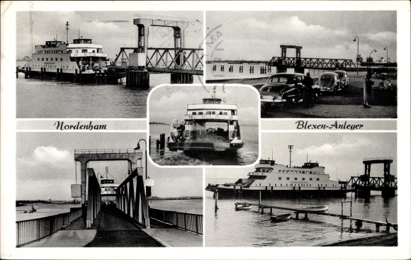 Postcard Nordenham in the Oldenburger Land, Blexen pier, ferry, ship Bremerhaven