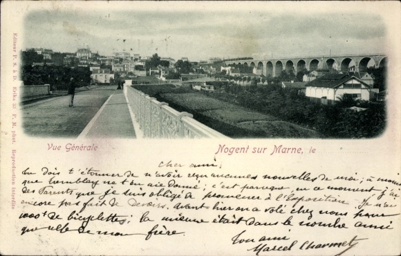 Ak Nogent sur Marne Val de Marne, Aussicht auf Stadt, Brücke, Hügel, nansicht