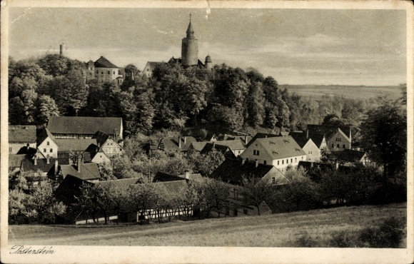 Postcard Posterstein in Thuringia, view of the town, castle tower