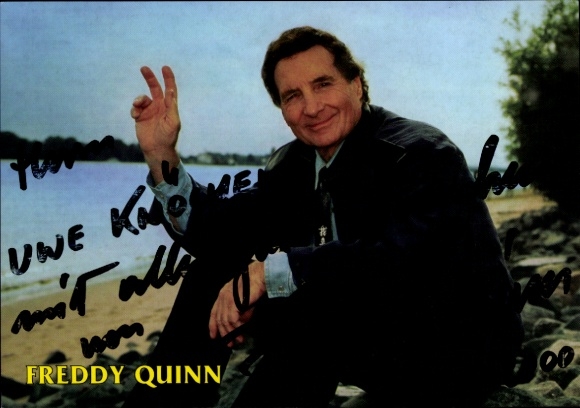 Postcard singer and actor Freddy Quinn, portrait, autograph