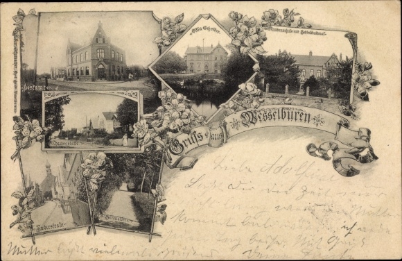 Ansichtkaart Wesselburen in Dithmarschen, stadsgezichten, postkantoor, villa
