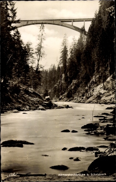 Postcard Echelsbach Bad Bayersoien, Ammersbach Bridge