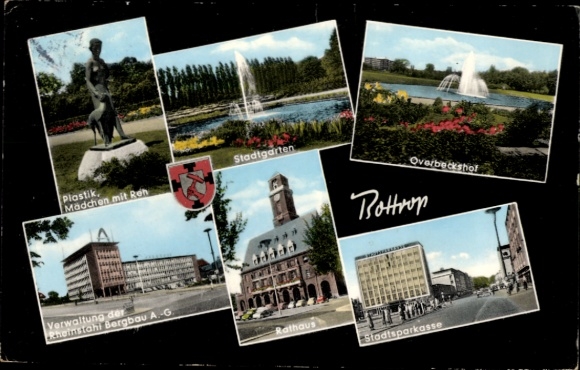 Bottrop in the Ruhr area, city garden, town hall, Overbeckshof, city savings bank, sculpture, girls...