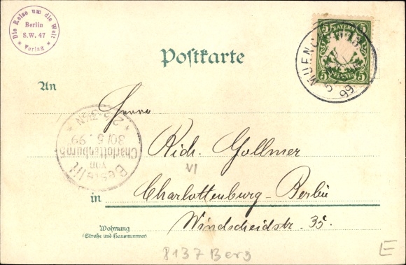 Artist Chromo-Litho Starnberg in Upper Bavaria, Lake Starnberg, Castle