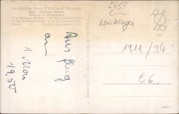 Postcard ferry Leichlingen in the Rhineland, restaurant Zum Fähr an der Wupper