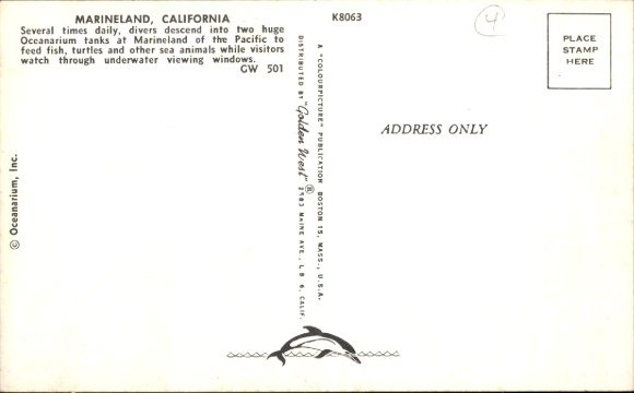 Postcard California USA, Marineland of the Pacific, Oceanarium, divers, fish
