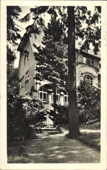Ak Bad Gottleuba in Saksen, huis tussen bomen, schaduwrijk pad, architectuur op de voorgrond