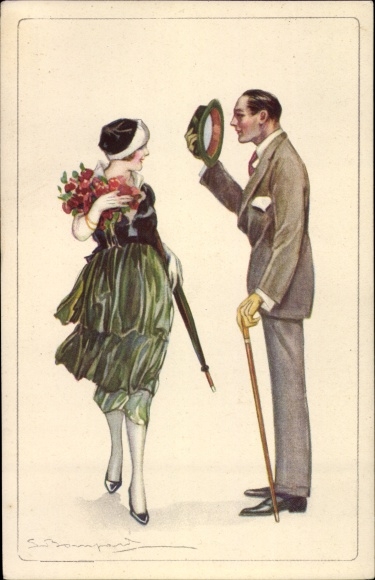 Artist PC Bompard, Sergio, man with a hat greets a young woman