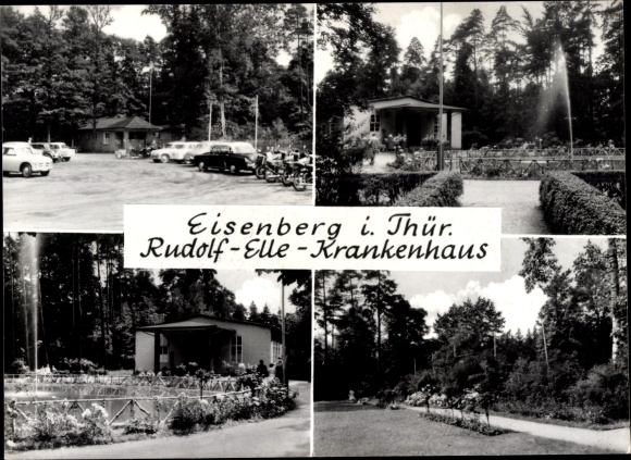 Postcard Eisenberg in Thuringia, Rudolf Elle hospital, park, building