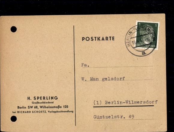 Michel No. 784 "Berlin Wilhelmsruh 18.4.45", punched