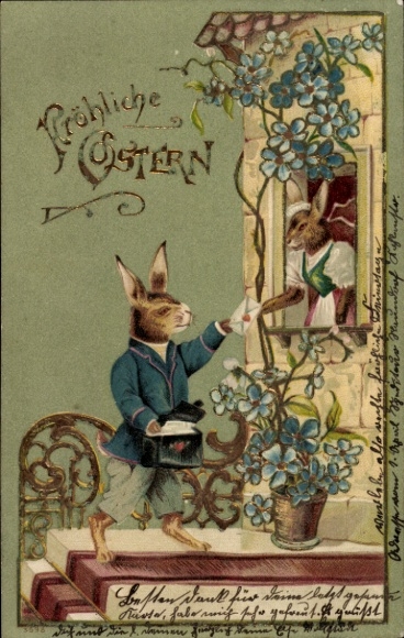 Glitter Embosser Chromo-Litho Happy Easter, Easter Bunny, Postman