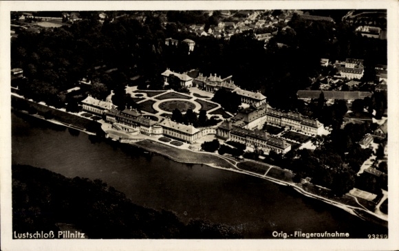 Postcard Dresden Pillnitz Elbe, pleasure palace, aerial photograph