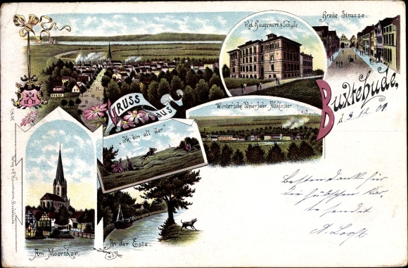 Chromo-Litho Buxtehude in Lower Saxony, Moortor, Este, Baugewerkschule, Breite Straße