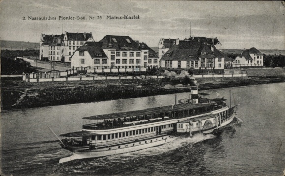 Ak Mainz in Rheinland Pfalz, Kaserne Joffre, ehem. 2. Nassauisches Pionier Batl., Nr. 25, Dampfer