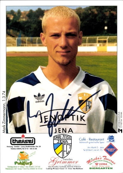 Handtekeningkaart voetballer Mark Zimmermann, FC Carl Zeiss Jena, handtekening