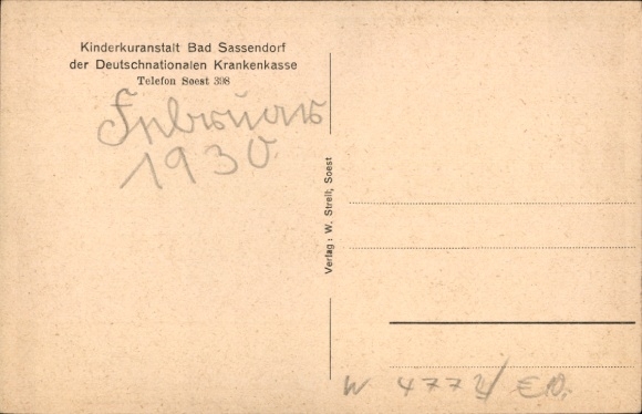 Postcard Bad Sassendorf in Westphalia, children's health resort, day room, dining room, bedroom, playground