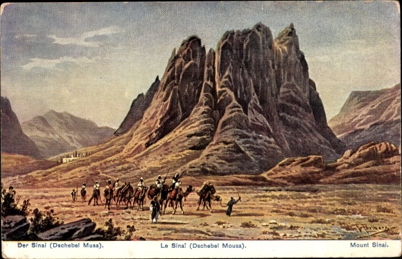 Artist PC Perlberg, F., Sinai, Dschebel Musa, caravan, camels