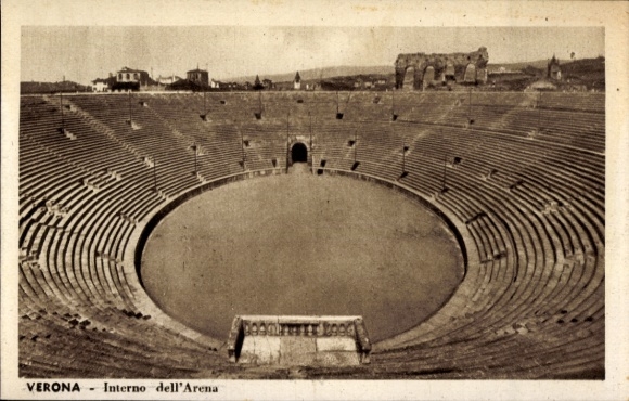 Postcard Verona Veneto, Arena, interior view, stadium atmosphere, empty seats