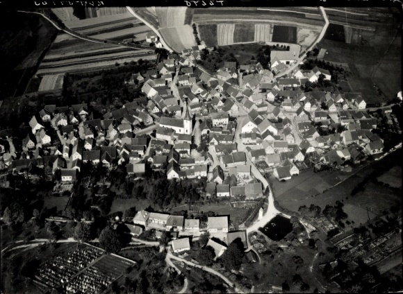 Postcard Humprechtshausen Riedbach in Lower Franconia, The picture shows an aerial photograph of the town of Humpr...