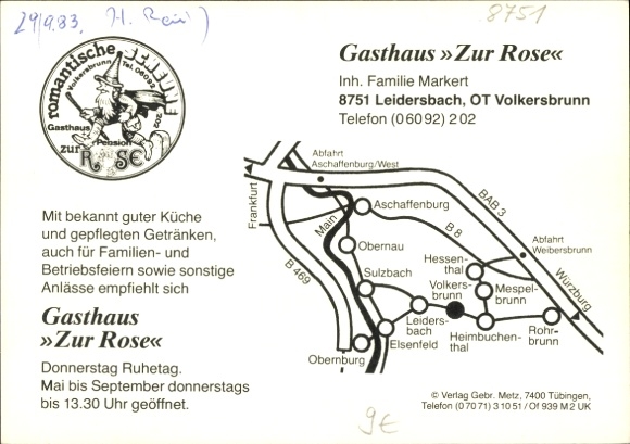 Postcard Volkersbrunn Schadensbach im Spessart, Gasthaus zur Rose, half-timbered house