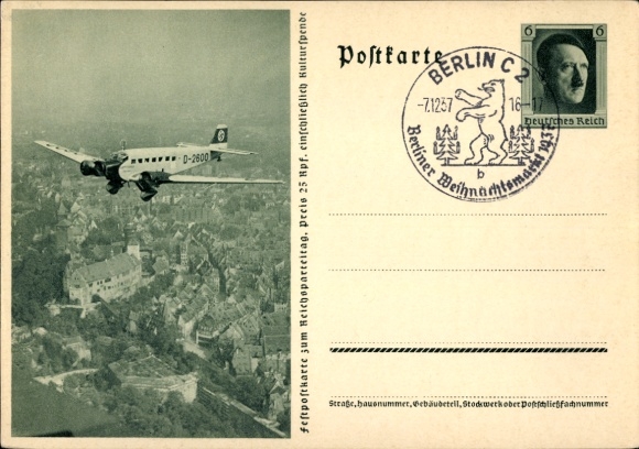 Ganzachen Postcard Junkers Ju 52 Immelmann II, D 2600, Lufthansa, Hitler's private plane