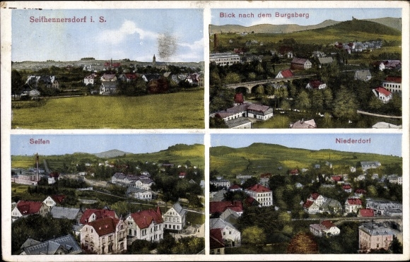 Postcard Seifhennersdorf in Saxony, Burgsberg, soap, Niederdorf