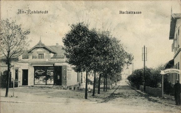 Postcard Hamburg Wandsbek Rahlstedt Altrahlstedt, Bachstraße, Restaurant zum Garten, Shop