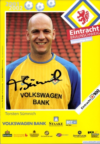 Autograph card footballer Torsten Sümnich, Eintracht Braunschweig, autograph