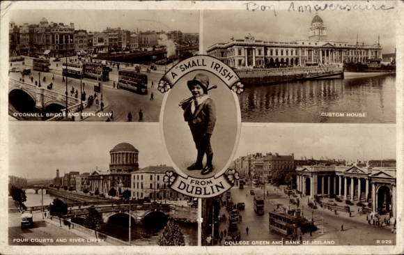 Postcard Dublin Ireland, Four Courts, River Liffey, College Green, Bank of Ireland, Customs House
