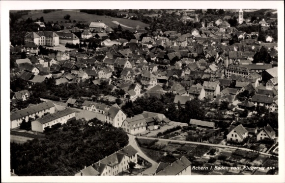 Postcard Achern in Baden Black Forest, aerial photograph