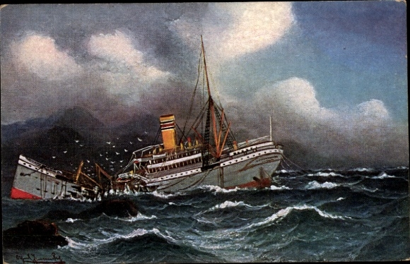Artist Postcard Jensen, Alfred, Broken Steamship