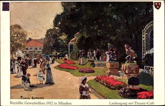 KP artystyczna pocztówka Bergen, Claus, Monachium Bawaria, targi bawarskie 1912, PP 27 C 41 07