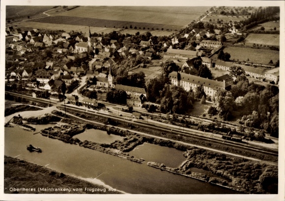 Postcard Obertheres Theres in Lower Franconia, aerial photograph