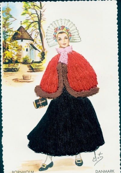 Seidenstick artist PC Woman in Danish folk costume, prayer book, Bornholm
