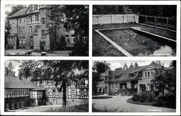Postcard Tiefenbrunn Rosdorf, state sanatorium Rasemühle, administration, main building, swimming pool, villa