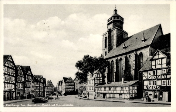 Postcard Homberg (Kassel district) on the Efze Hesse, market with St. Mary's Church