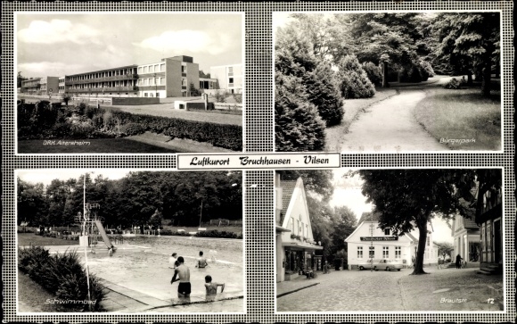 Postcard Bruchhausen Vilsen district of Diepholz, DRK old people&#39;s home, public park, swimming pool, Brautstrasse
