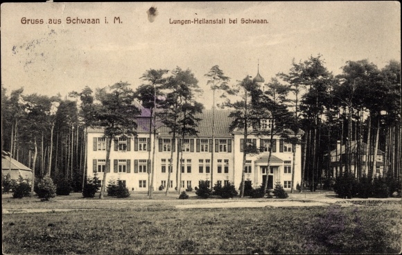 Postcard Schwaan in Mecklenburg, view of the Lungen Heilanstalt