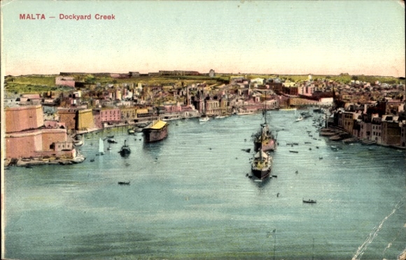 Postcard Valletta Malta, Dockyard Creek