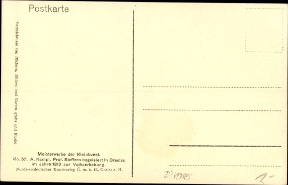 Artist PC Kampf, Arthur, Professor Steffens, Breslau, 1813, popular uprising