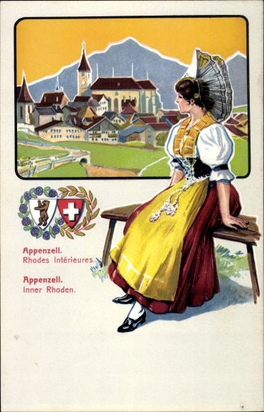 Wappen Ak Appenzell Innerrhoden, Frau in Volkstracht