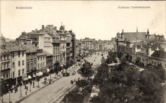 Postcard Warszawa Warsaw Poland, Krakow Suburban Street