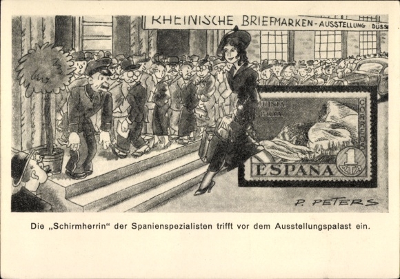 Artysta papeterii pocztowej KP Peters, P., Düsseldorf, wystawa znaczków czerwiec 1936, patron