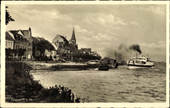 Postcard Emmerich am Niederrhein, partial view, steamer