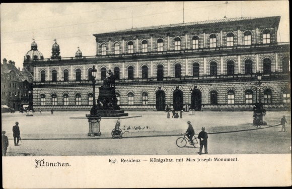 Ansichtkaart München, Koninklijk. Residentie, koninklijk pand met Max Joseph monument
