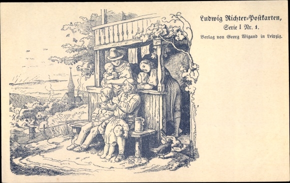 Artist PC Richter, Ludwig, family in front of a house, series I no. 1