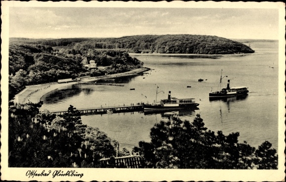 Postcard Glücksburg on the Baltic Sea, steamer at the pier