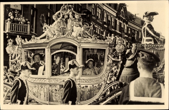 Postcard Queen Juliana of the Netherlands, Golden Coach, Amsterdam, September 6, 1948